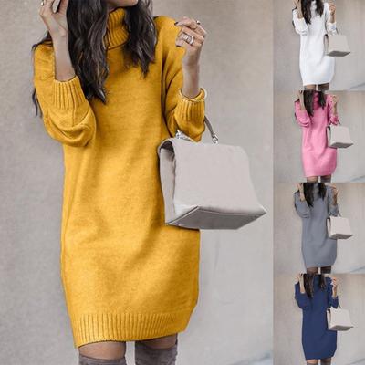 Женская повседневная туника с длинным рукавом, водолазка, вязаный пуловер, свободное платье на осень и зиму