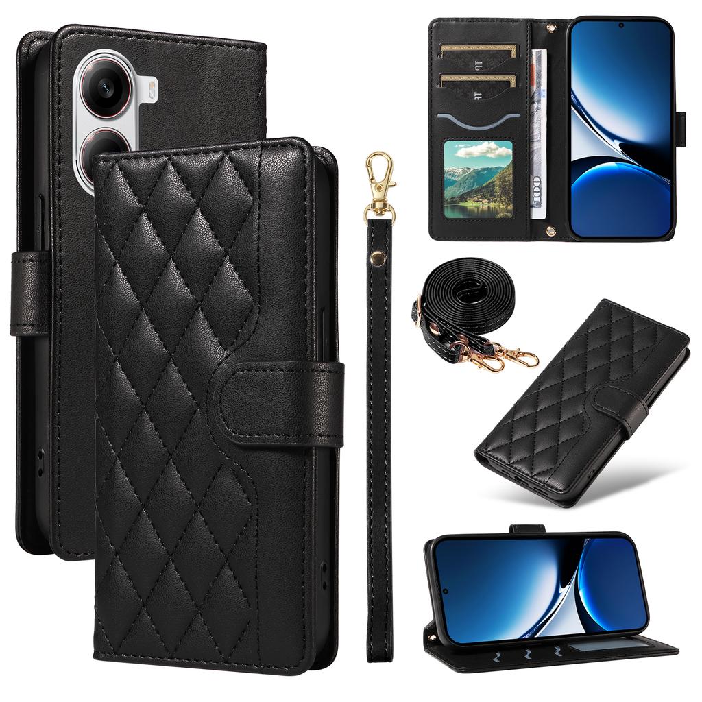 For Xiaomi Redmi Turbo 4 5G/Poco X7 Pro 5G Wallet Case Rhombus Leather Phone Cover with Strap