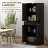 Tall buffet kitchen cabinet 4 doors 2 cupboards and 1 central drawer height 180 cm with 2 adjustable shelves black