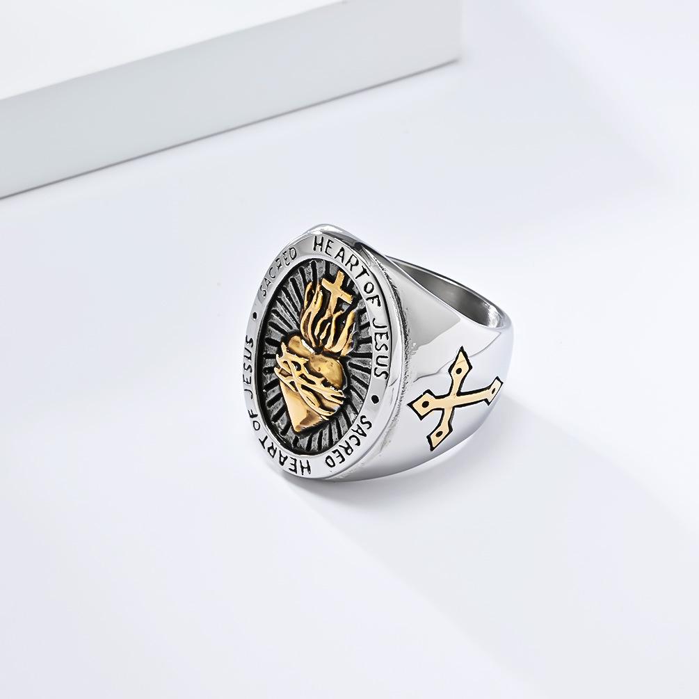 Ретро хип-хоп титановое стальное крестообразное кольцо для мужчин уникальный дизайн в виде сердца, модные украшения для рук, аксессуар