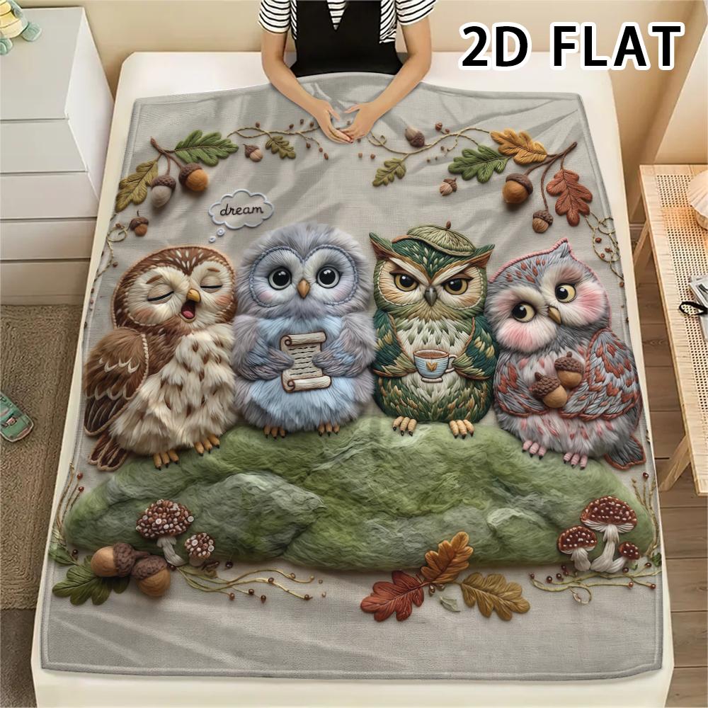 1Pc Collage Watercolor Owl Print Flannel Blanket,High quality Comfortable for All Seasons,Home Decor,Warmth and Comfort,Perfect for Christmas Gifts