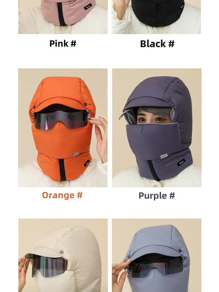 Унисекс зимняя ветрозащитная шапка: Толстый, теплый, хлопок с маской и наушниками, идеально подходит для езды в холодную погоду