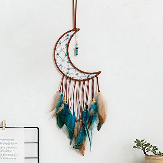 Ловец снов с перьями Настенный ловец снов со звездой, солнцем и луной со светодиодом
