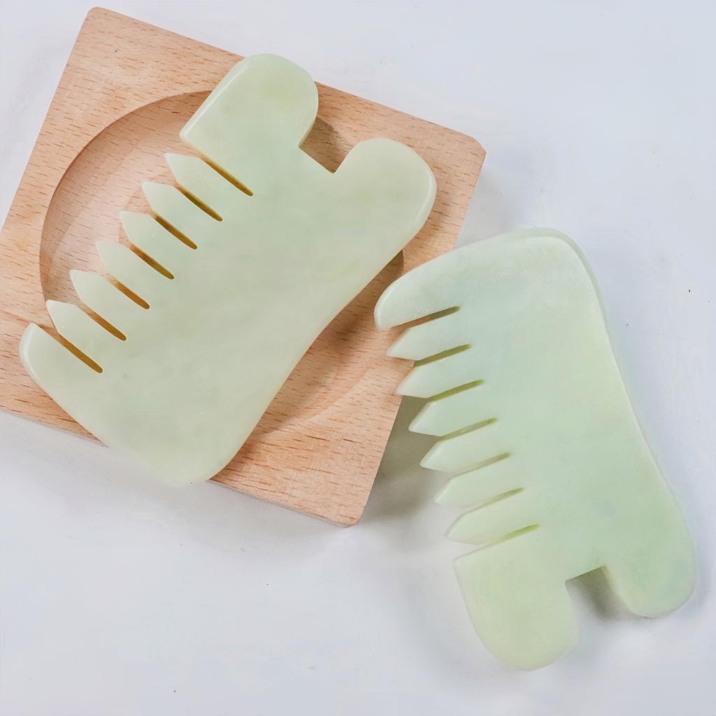 1pc Xiuyan Green Head Massage Comb, Natural Stone Guasha Scalp Massager Comb, Hair Comb Scalp Care Massage Tool. Multi-Functional Handheld Head