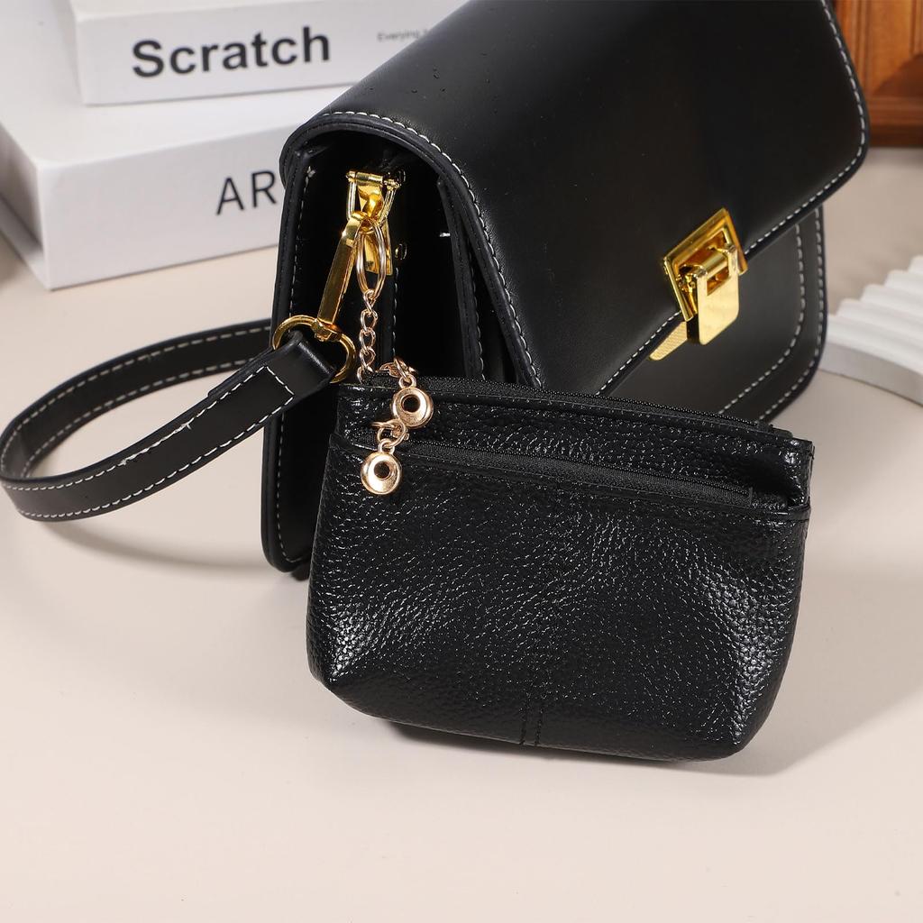 PATIKIL 5" x 3.5" Кошелек-монетница, 2 шт., Кожаный кошелек для мелочи на молнии с брелоком-кольцом, Маленькая сумка-органайзер для мужчин и женщин, ЧерныйОранжевый