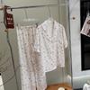 Summer ice silk pajamas women's pure desire wind printing butterfly loungewear cute and sweet girl short-sleeved trousers set thin