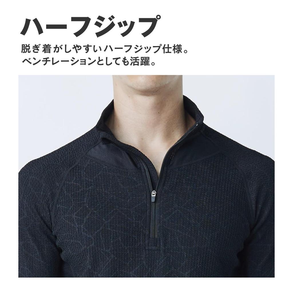 Otafuku Gloves Зимнее термобелье Футболка с длинным рукавом и высоким воротом [Сохранение тепла + Сетчатый флис из пузырчатой ткани] JW-249 Гео Черный Размер M