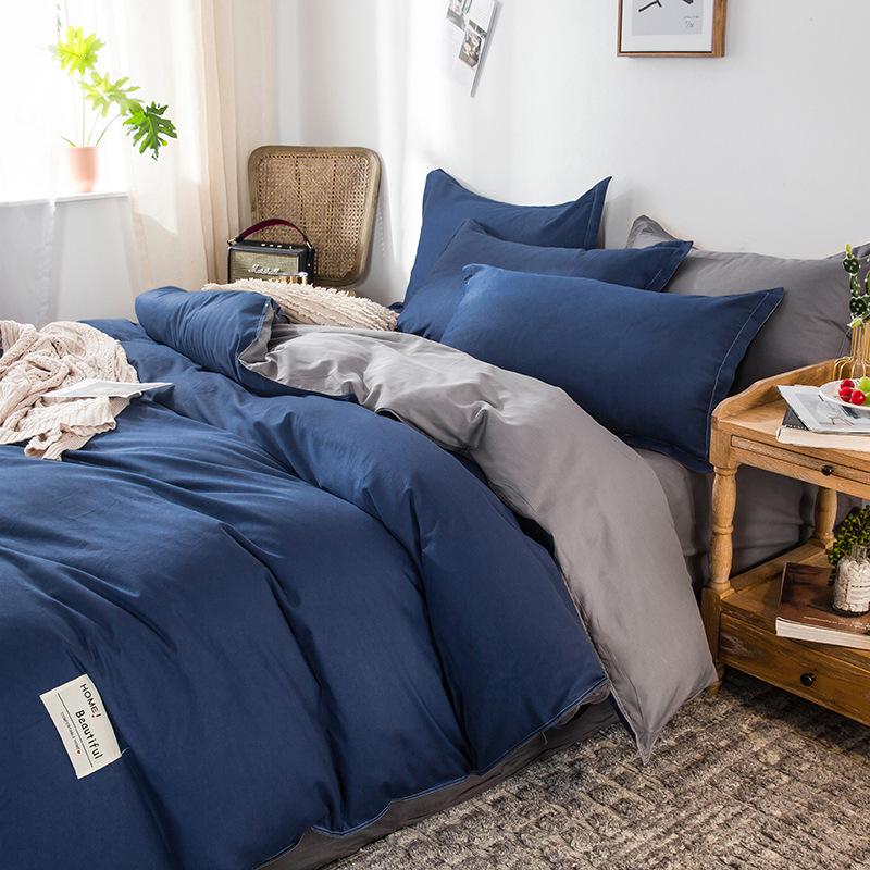 Ins стиль, сплошной цвет, хлопковая простыня из четырех предметов, пододеяльник, кровать из чистого хлопка, двойное одеяло, комплект из трех предметов