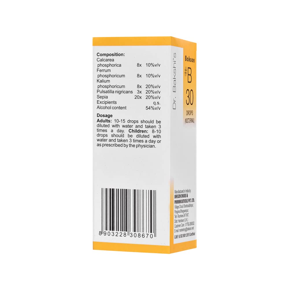 Bakson B30 Nocturnal Drops Nighttime Bladder Support Urinary Comfort Homeopathic Formula 30 Ml Gentle Daily Use