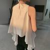 Commute Fashion Irregular Shirt Summer Korean Loose Sleeveless Solid Color All-match Casual Round Neck Blouse