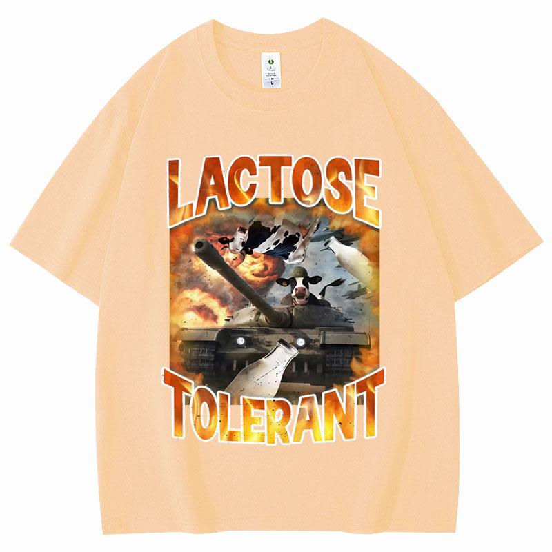 Lactose Tolerant Funny Vintage Meme T-shirt Milk Cheese Diet Gym Workout T-shirts Men's Women's Y2k Fashion T Shirts Streetwear