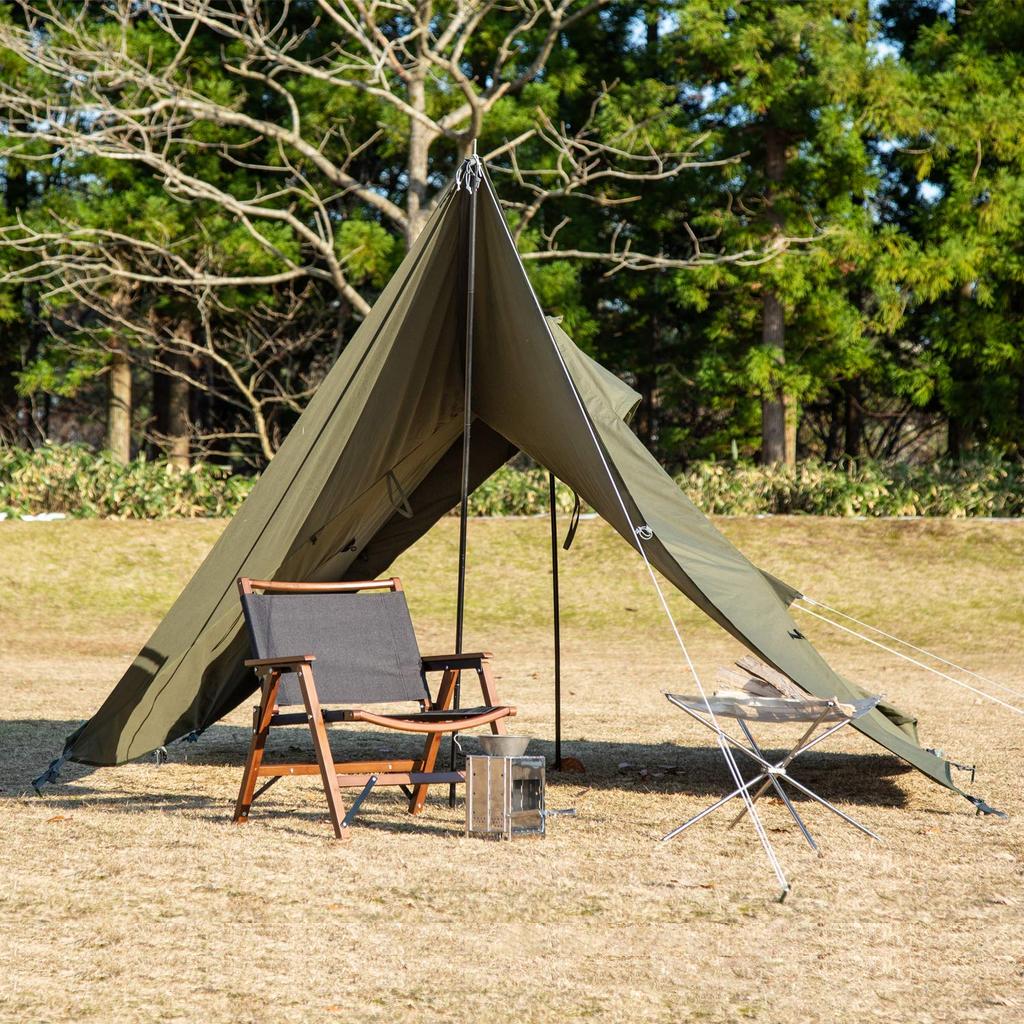 BUNDOK Solo Teepee 1 TC BDK-75TC [Для 1 человека] Палатка на одном шесте цвета хаки из смесового хлопка, полностью закрытая юбка, рулонная