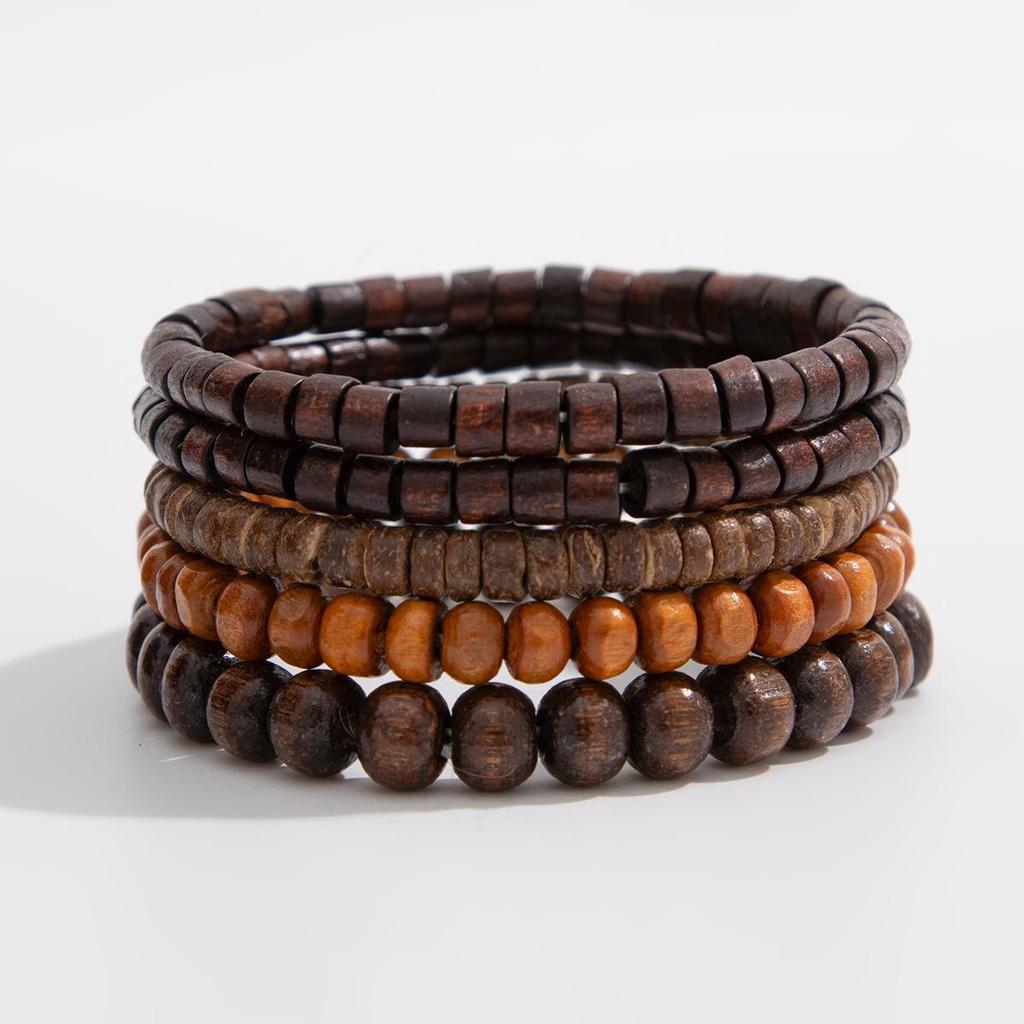 Набор из ретро-неправильных деревянных бусин и геометрического акрилового браслета