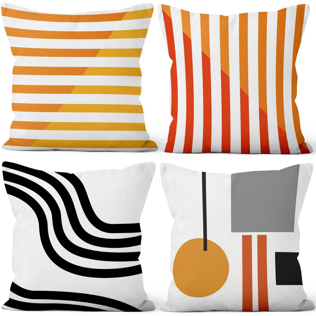 4Pcs Black White Gray Geometric Square Line Abstract Printed Pillow Cover Polyester Cushion Case 2D Flat Printing Pillowcase Now