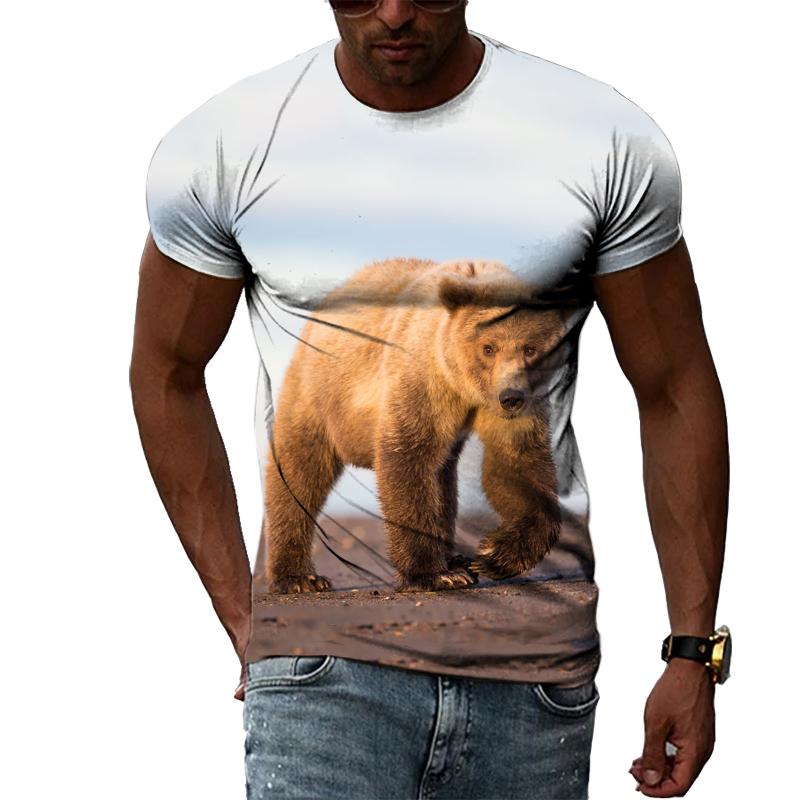 Летняя мода, креативный образ, мужская футболка с круглым воротником, топы с короткими рукавами, панда, белый медведь, драгоценный мир, король леопарда