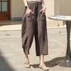 Повседневные летние полосатые брюки женские винтажные одежды больших размеров элегантные женские брюки с эластичной резинкой на талии