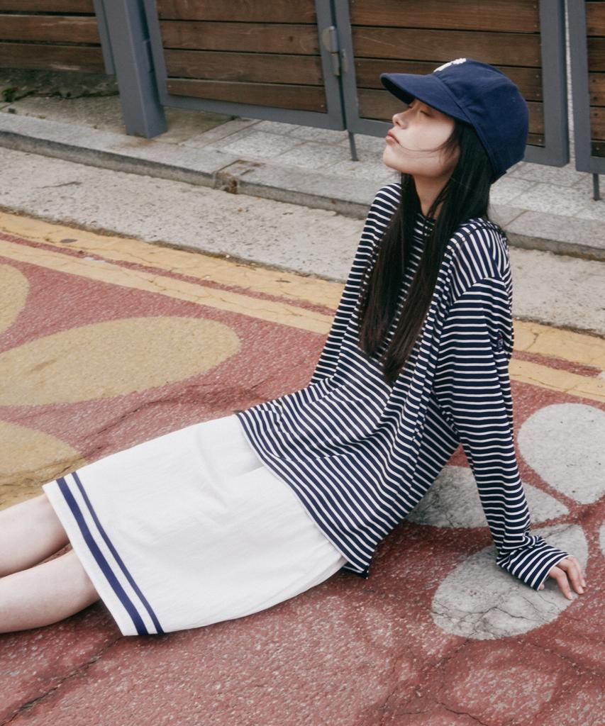 Priter Marine Stripe Mid-Skirt White_F252Sk05