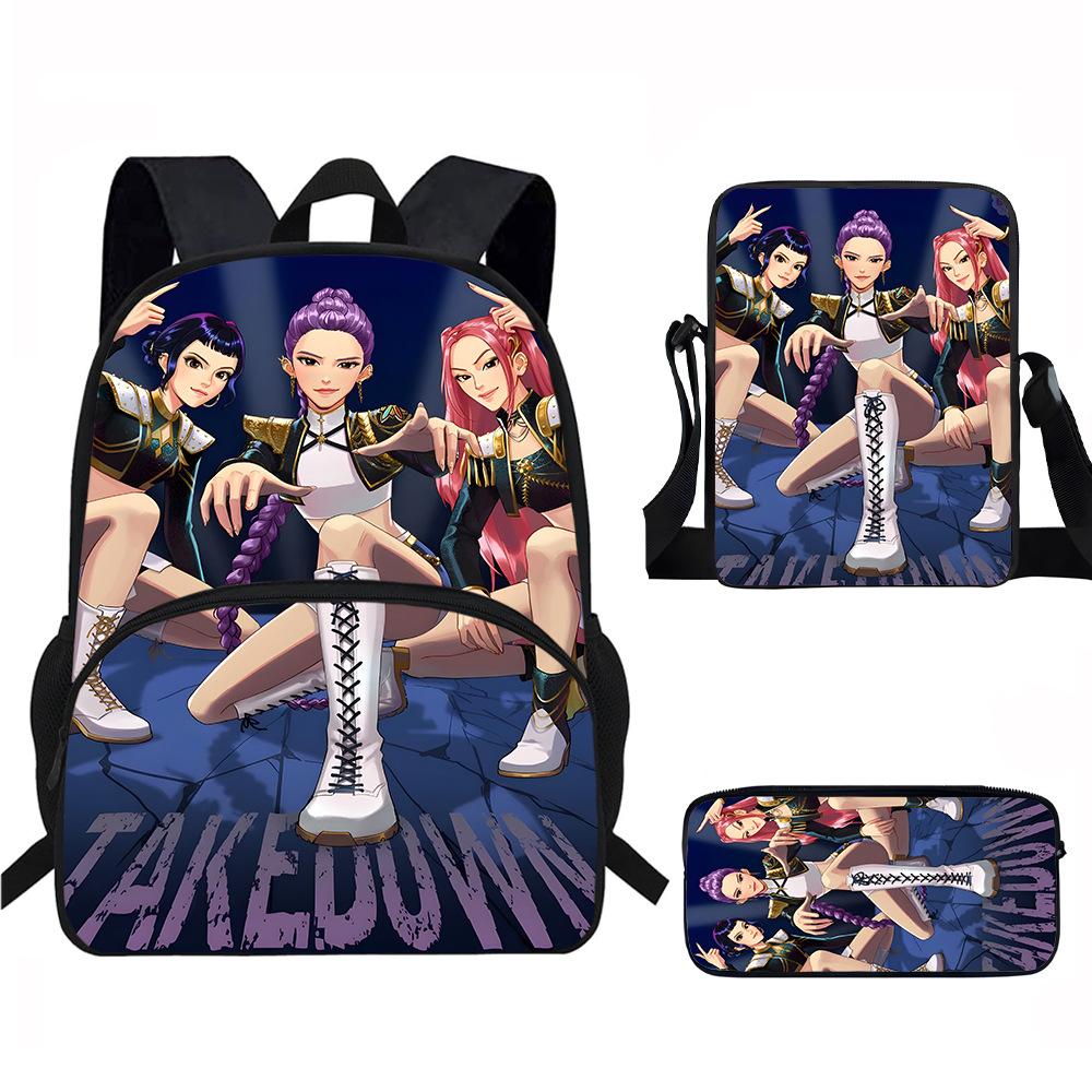 K-Pop Demon Hunters 3-Piece Student Backpack Set Anime-Themed Trendy Printed Backpack Set