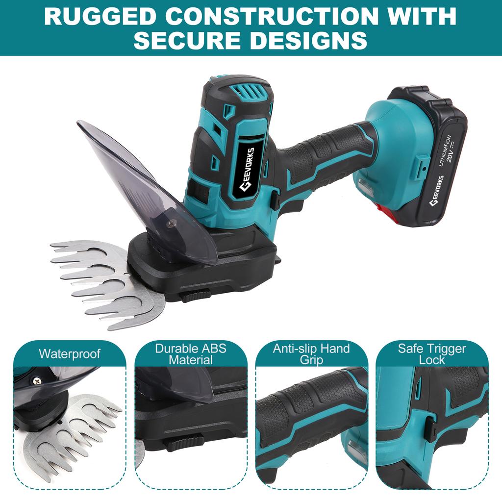 20V Cordless Grass Shears, Handheld Grass Trimmer, 2 In 1 Electric Grass Clippers & Power Hedge