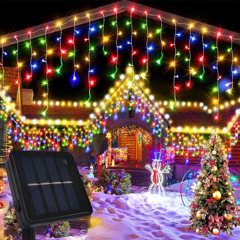 96/162 LED Solar Waterfall Light String Curtain Light Outdoor Waterproof Courtyard Decoration Light Christmas Fairy lamp Xmas