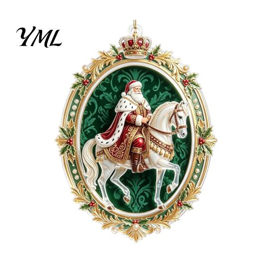 Christmas Fireplace Ornament Santa Riding Horse Ornament, Acrylic Hanging Pendant with String, Indoor Outdoor Decor Festive Tree for Living