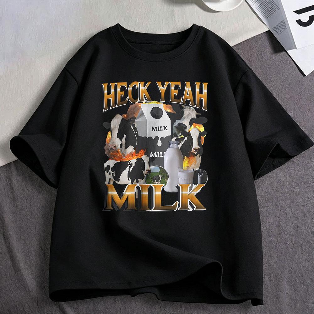 Да, блин, Молоко, Переносимость лактозы, Смешная футболка-мем, Унисекс, Одежда унисекс, Хлопок, Повседневная, Большемерная, С коротким рукавом, Футболки, Уличная мода