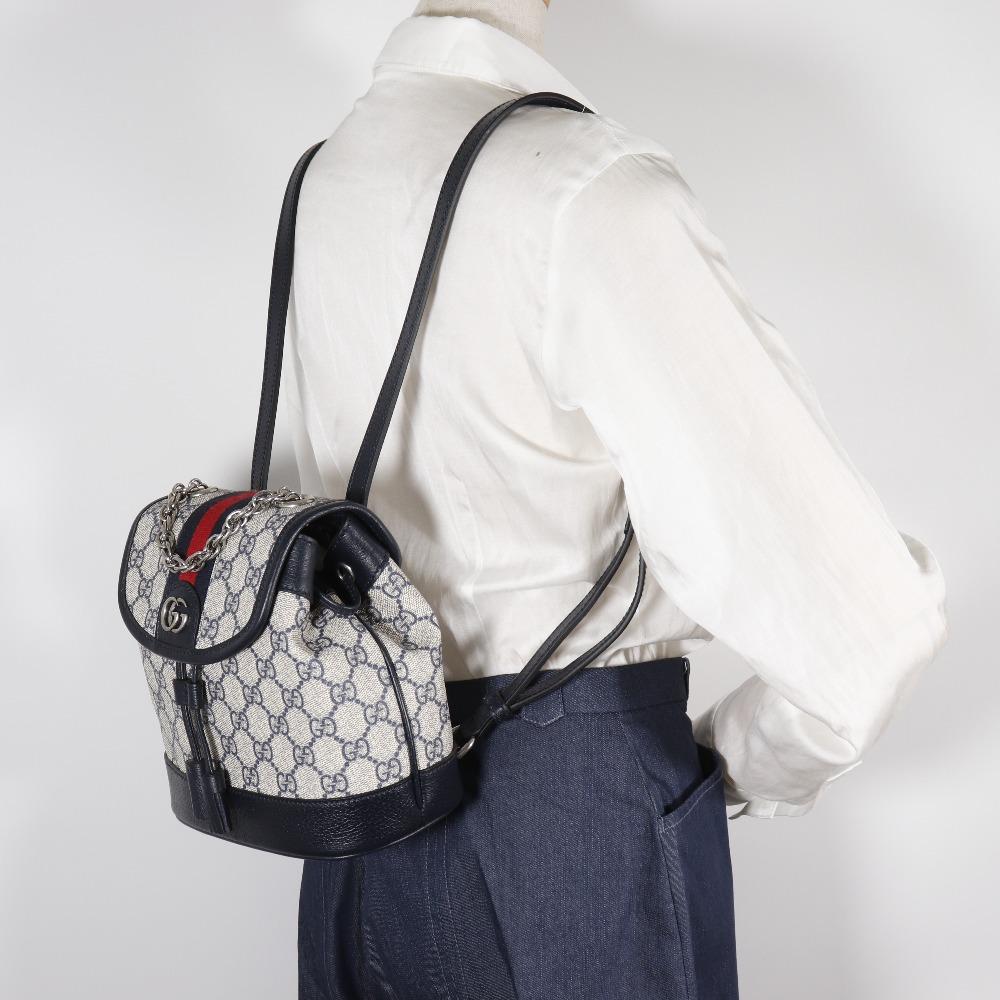 GUCCI Ophidia Mini Backpack Daypack 795221 Gray / navy GG Supreme Canvas Women Used