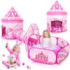 Stylish Kids' Tent with 3-in-1 Ball Pool, Indoor Play Set for Girls, 3-Piece Set with Princess Ball House, Tunnel, and Basket Net, Foldable,