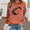 Spring Fall Women Sweatshirt Football Print Round Neck Elastic Cuffs Loose Pullover Sport Type Top Casual School Commute Sweatshirt