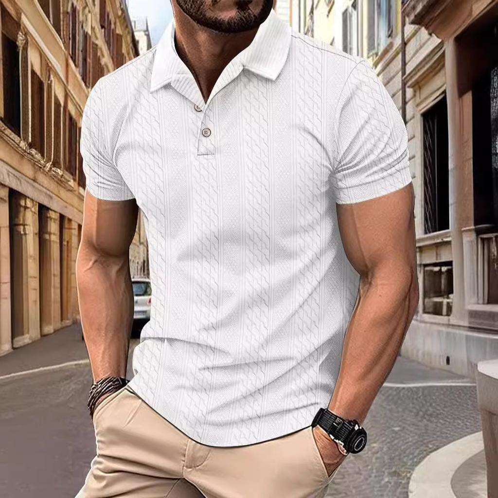 Summer Jacquard Polo Shirt Simple Autumn Tops Fashionable Solid Color Lapel Men's Button Short Sleeve Polos Shirts