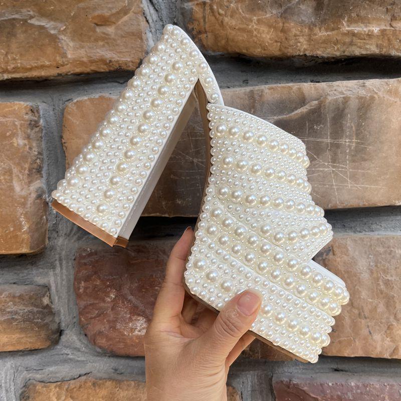 Роскошные женские шлепанцы-сандалии на платформе-клиньях, ручной работы, полностью украшенные стразами, летние, на высоком каблуке, мюли, слайды, массивная обувь