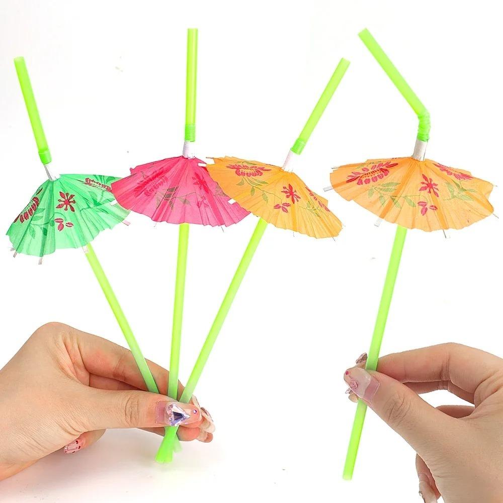 100pcs Mixed Color Umbrella Straws Plastic Parasol Drinking Straws  Summer