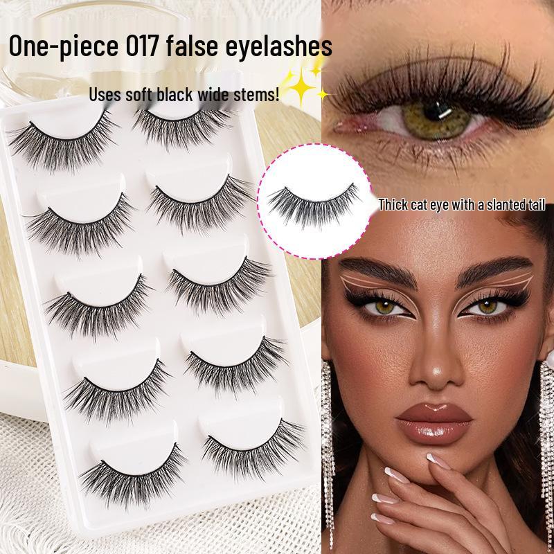 Cosplay Black Thin Full Strip False Eyelashes with Cotton Stem - 009 Natural Style for Double Eyelids