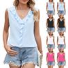 Женский шифоновый свободный топ без рукавов с V-образным вырезом и оборками