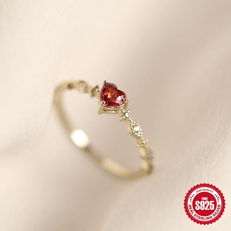 Стильное и простое женское кольцо-хвост из стерлингового серебра 925 пробы с позолотой в стиле «любовь в рубиновом стиле», элегантное, маленькое, свежее