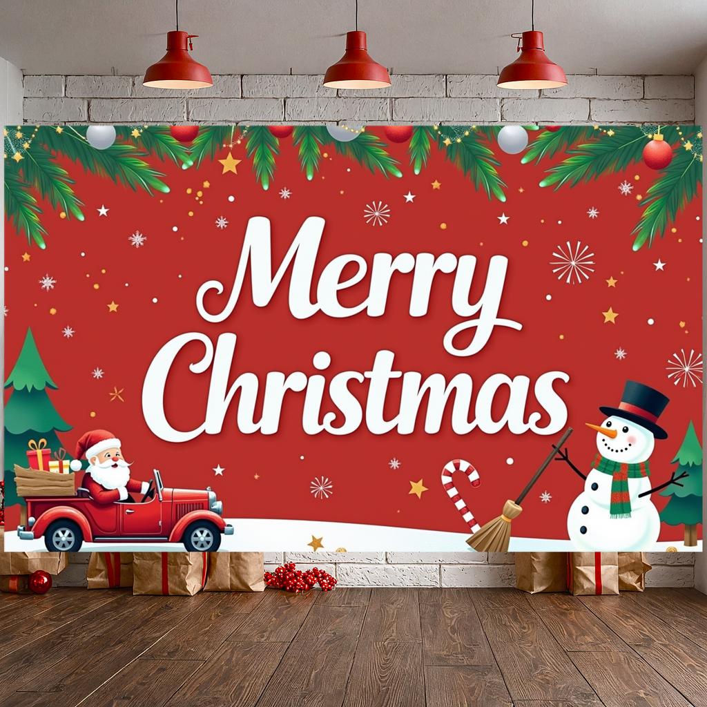 Xmas Backdrop Santa Claus Winter Backdrop Santa Banner Gift Box Snowman Display For Christmas Party Indoor Decoration Winter