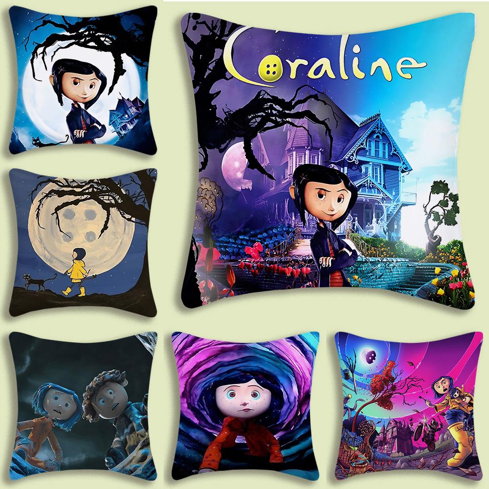Animation Coraline Pillow Covers Cartoon Sofa Decorative Home Doublesided Printing Short Plush Cute Cushion Cover