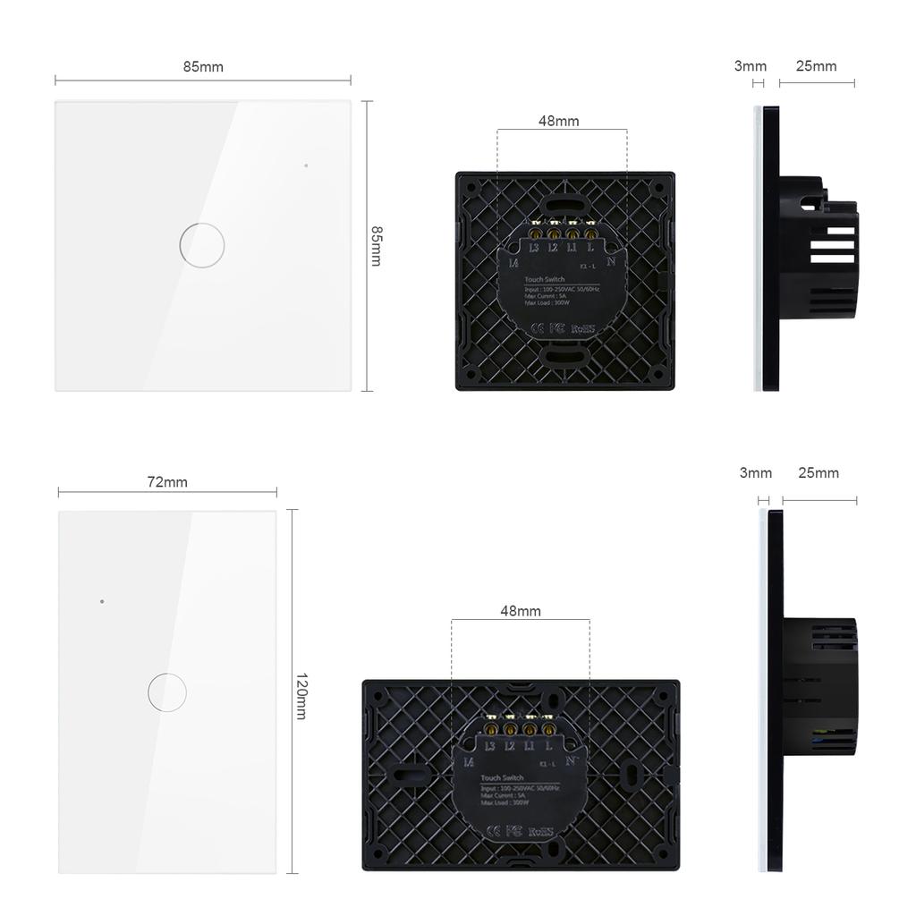 Touch Switch Power Led Panel Wall Light Switches Tempered Black White Crystal Glass Switch 1Gang 2Gang 3Gang Interruptor Inteligente AC100-250V