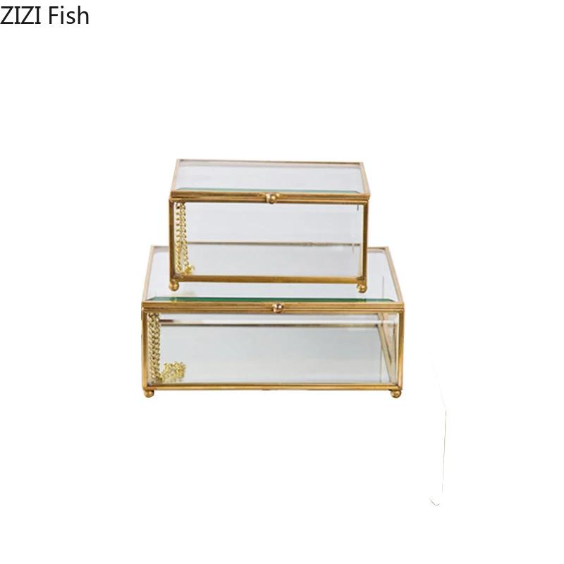 Creative Nordic style Home Dressing table organization Glass jewelry storage box Retro decoration Jewelry display Transparent