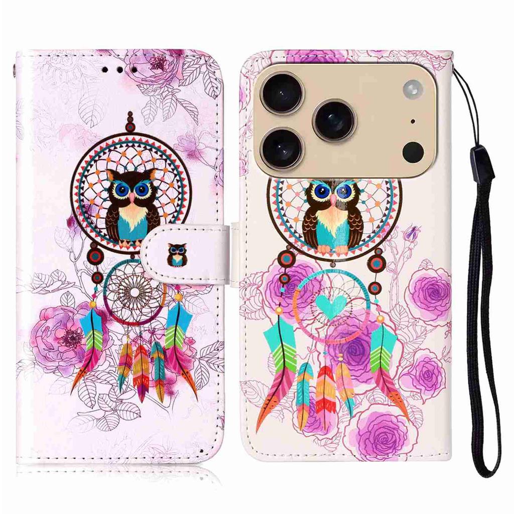 For iPhone 17 Pro Case Pattern Leather Wallet Phone Cover with Strap