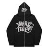 2023 Cross-border New American High Street Hip-Hop National Trend Printed Zipper Sweatshirt Trendy Fashion Versatile Couple Hoodie