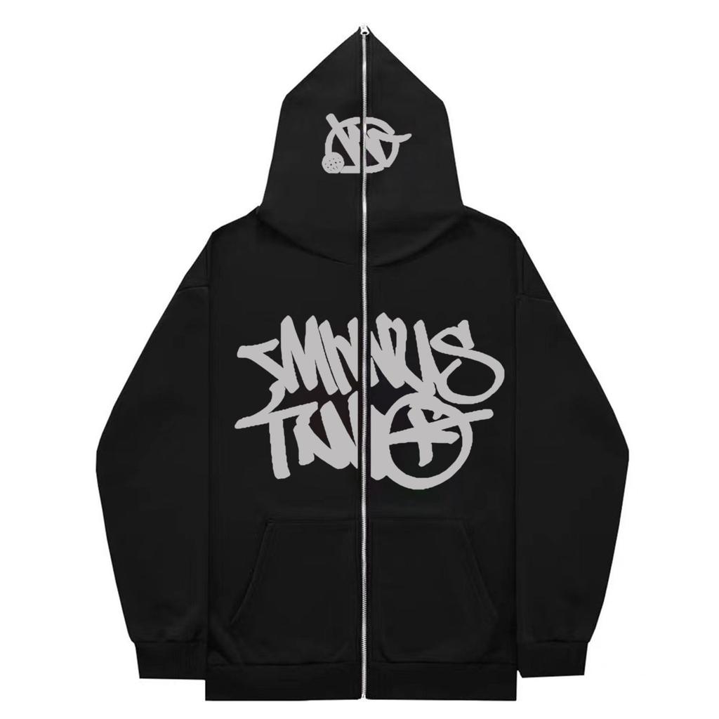 2023 Cross-border New American High Street Hip-Hop National Trend Printed Zipper Sweatshirt Trendy Fashion Versatile Couple Hoodie