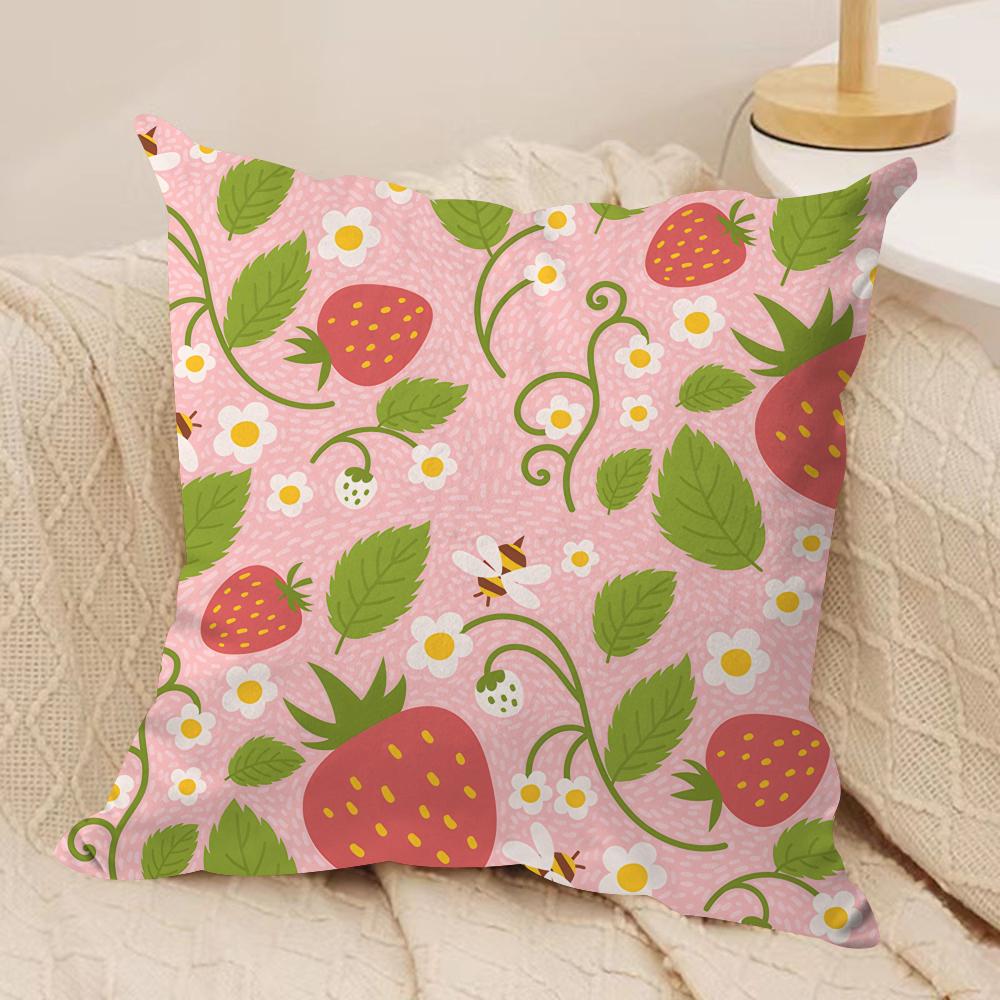 Cute Strawberry girl pink Cushion Cover Silky Short Plush Invisible Zipper Dustproof Sofa Pillow Case for Home Decor