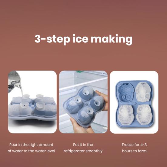 Ice Cube Mold Owl Shape Ice Cube Tray 4 Grids Funnel Lid Design