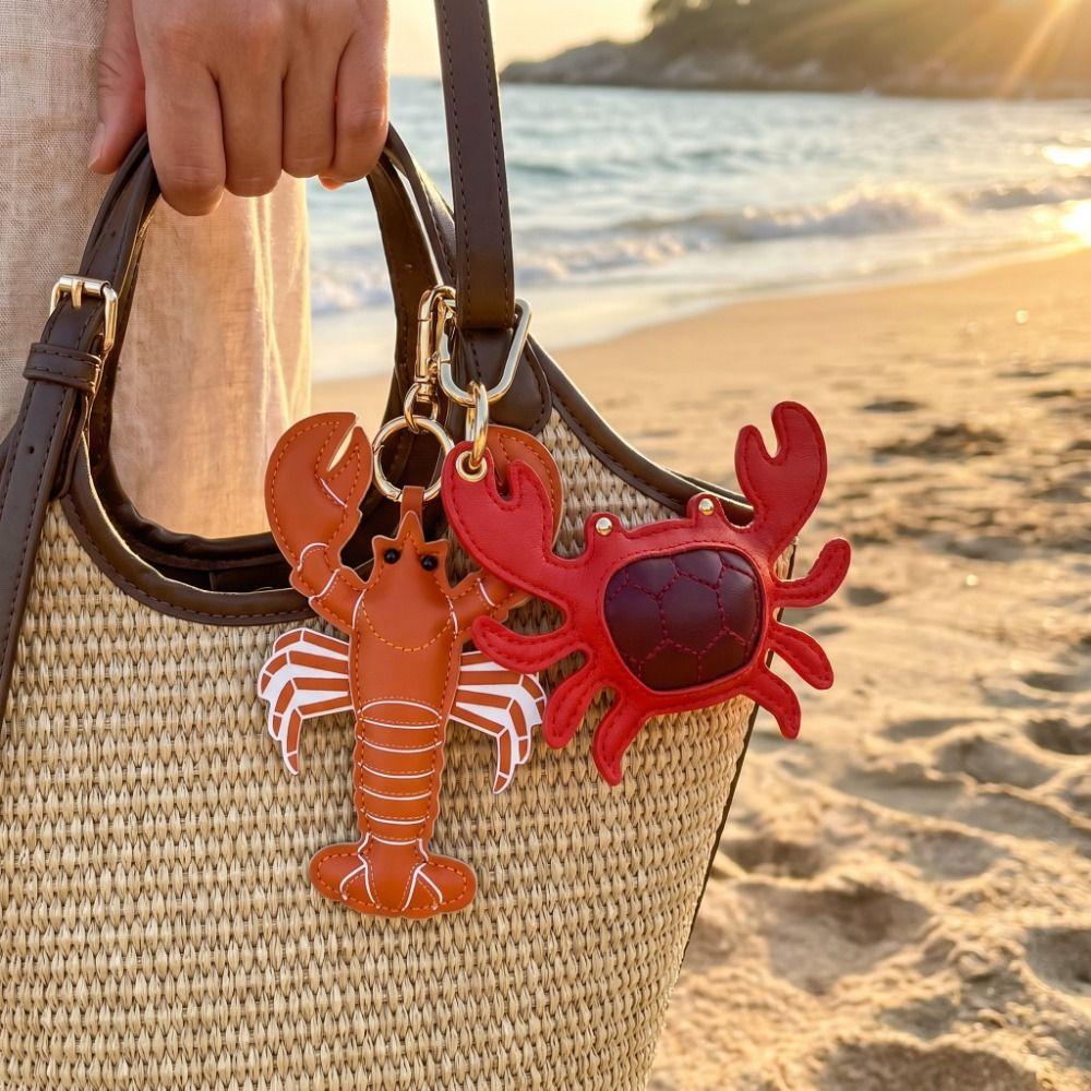 Cute Pu Crab Keychain Summer Bag Charm Multi-color Pu Leather Lobster Pendant Bag Ornament