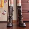 Модные женские ботинки Высококачественные ботинки на платформе с широким голенищем Тренд Пряжка Готическая обувь Рок Кожаная женская обувь Модная обувь для мотоциклистов