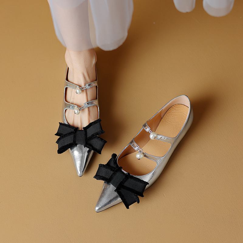 Krazing Pot Туфли-лодочки из коровьей кожи с острым носком, весенний размер 40, толстые низкие каблуки, женские туфли с острым носком, летние туфли-лодочки с завязкой-бабочкой на мелкой подошве