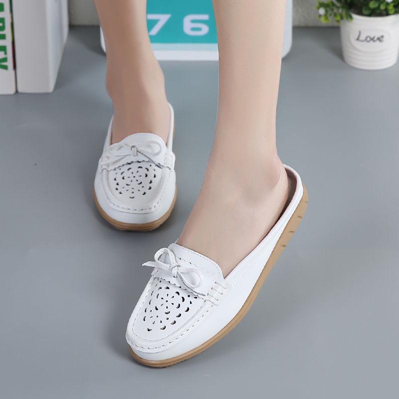 Женские дышащие нескользящие тапочки с резиновой подошвой и галстуком-бабочкой, повседневные кожаные мокасины, размеры 35-43