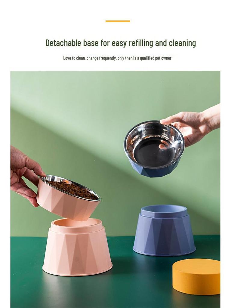 High-Leg Cat Bowl with Neck Protection, Stainless Steel, Anti-Black Chin Design