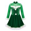 Girls Christmas Shiny Sequin Dance Dress Long Sleeve Feather Keyhole Back Jumpsuit Dress Performance Costume